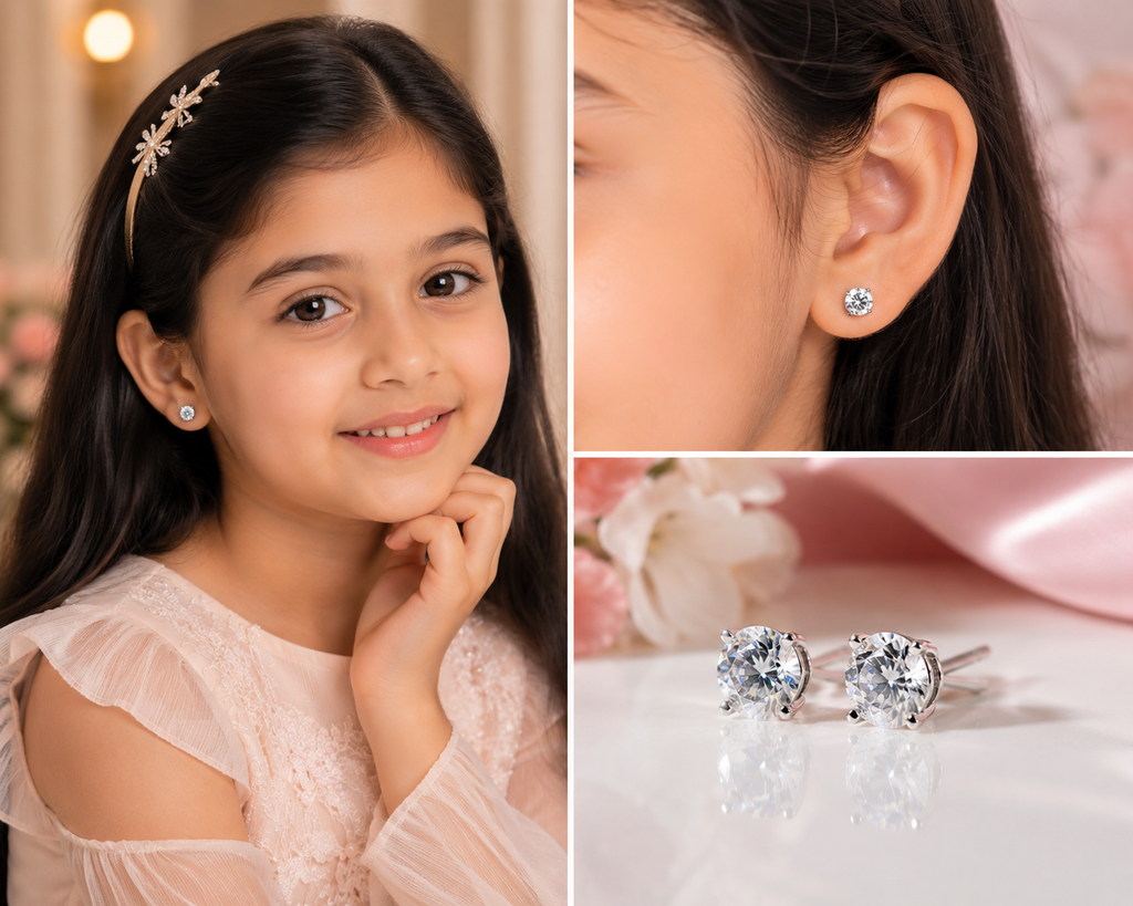 💎 Little Princess Real Diamond Stud Earrings | Timeless Sparkle Collection ( E VS1 VG VG )