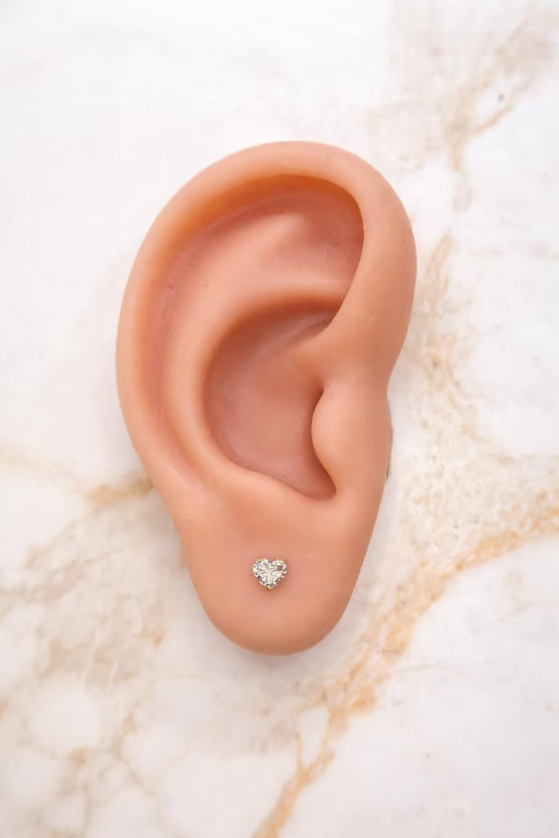 Tiny Heart Diamond Stud Earrings 3mm | Lab Grown D Color VS1 | Baby Girl Earrings | Dainty Heart Studs