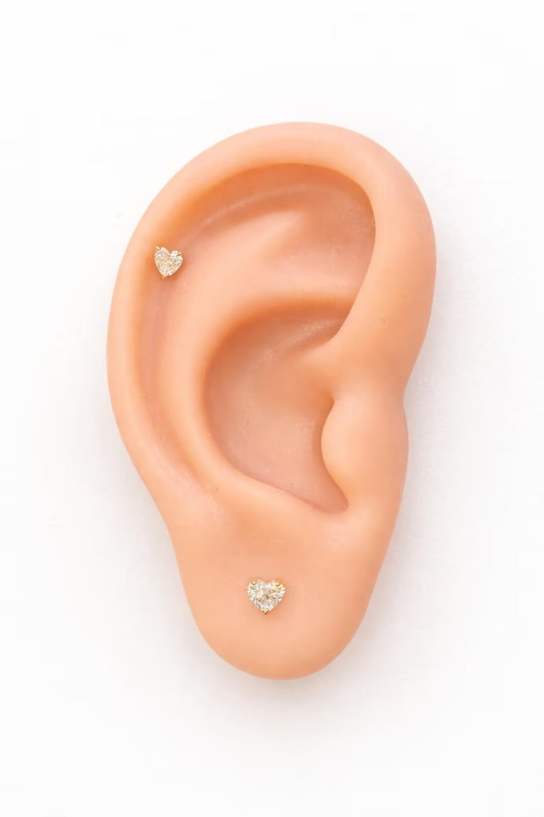 Tiny Heart Diamond Stud Earrings 3mm | Lab Grown D Color VS1 | Baby Girl Earrings | Dainty Heart Studs