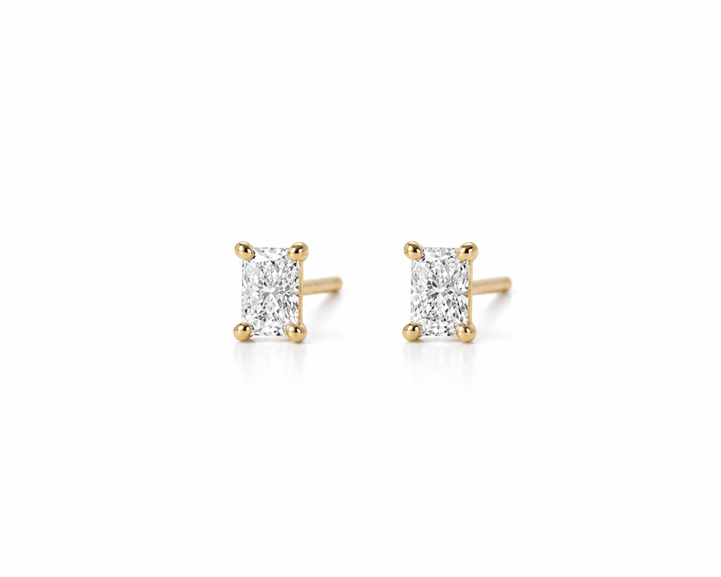💖 Radiant Cut Lab Diamond Stud Earrings – Premium Gold Everyday Luxury –  E VS1 VG