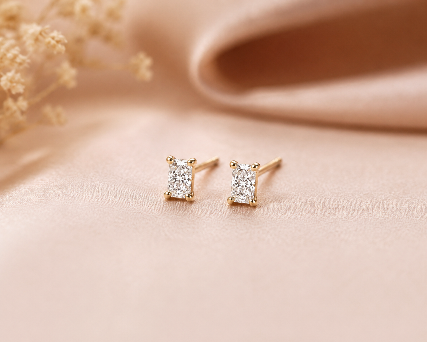 💖 Radiant Cut Lab Diamond Stud Earrings – Premium Gold Everyday Luxury –  E VS1 VG