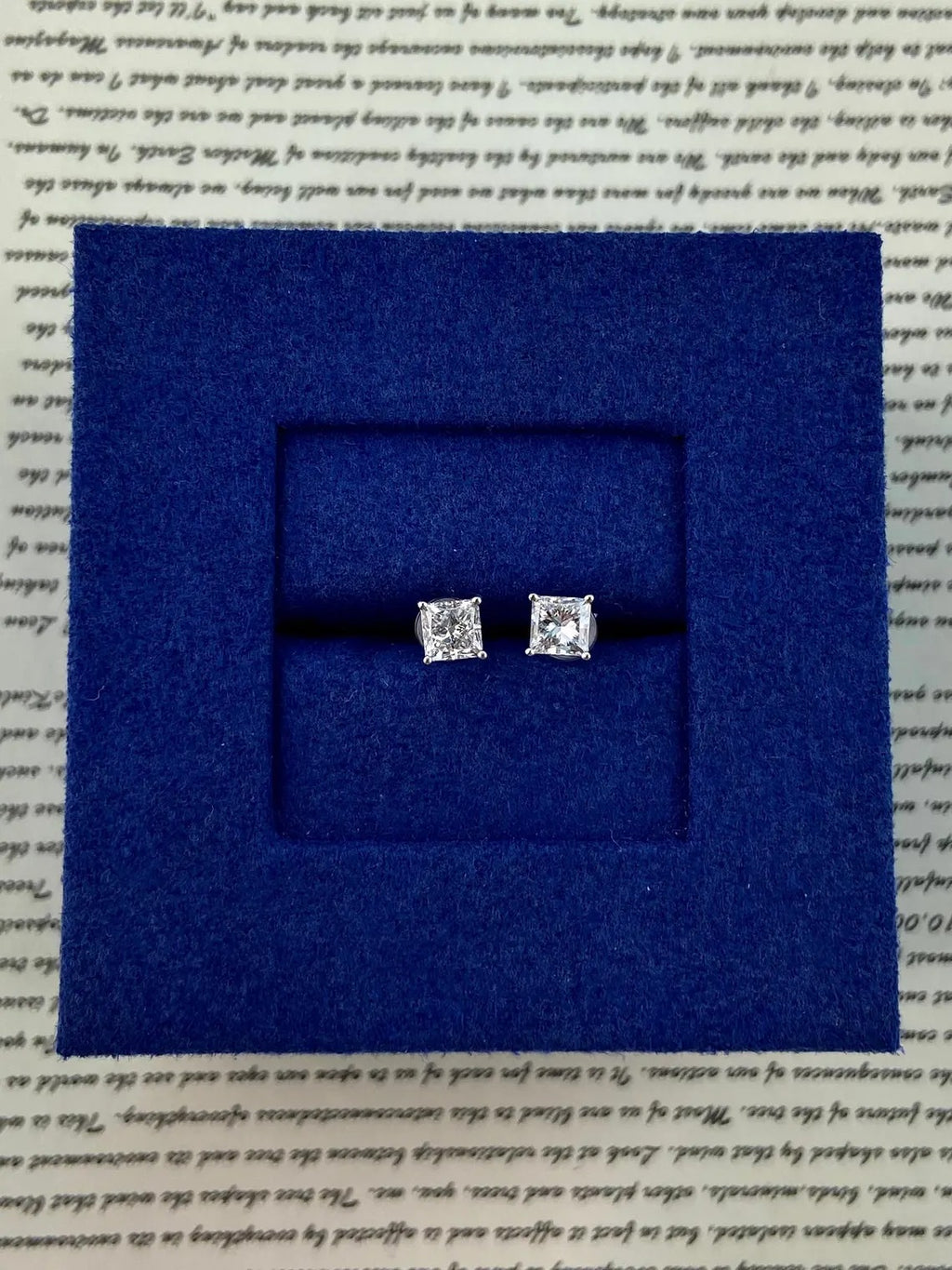 Princess Cut Diamond Look Stud Earrings ✨ | Luxury Square Crystal Earrings for Women | Elegant Daily Wear & Party Jewelry